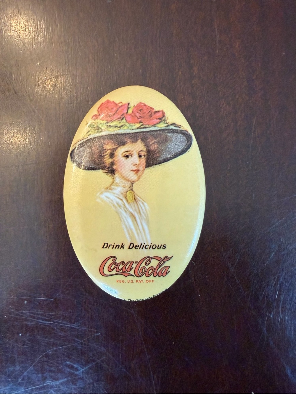 Vintage 1973 Coca-Cola Oval Pocket Mirror Gibson Girl Ad.